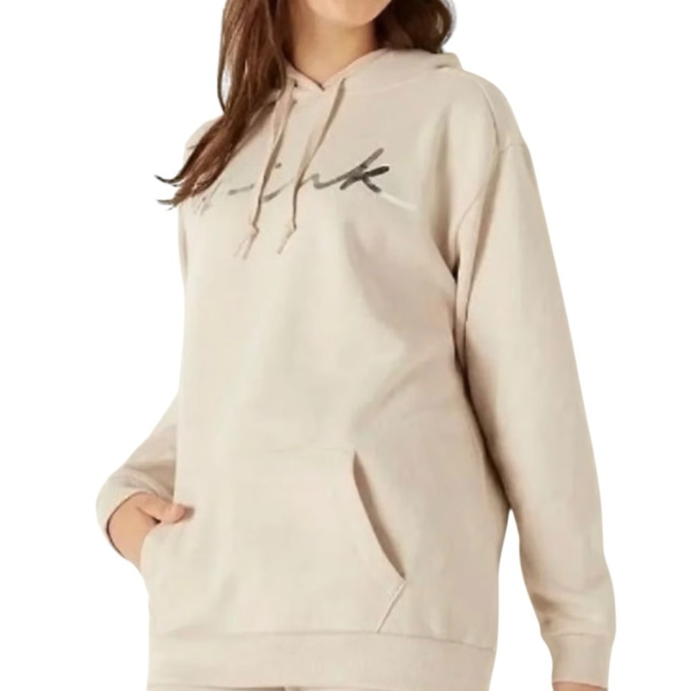 Victoria’s Secret PINK Vanilla Silver Script Logo Everyday Hoodie Sweatshirt XL